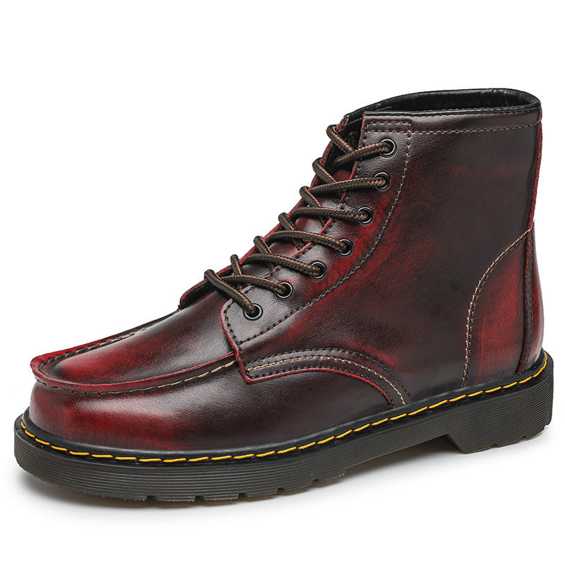 Men’s Cowhide Leather High-Top Boots with Square Toe