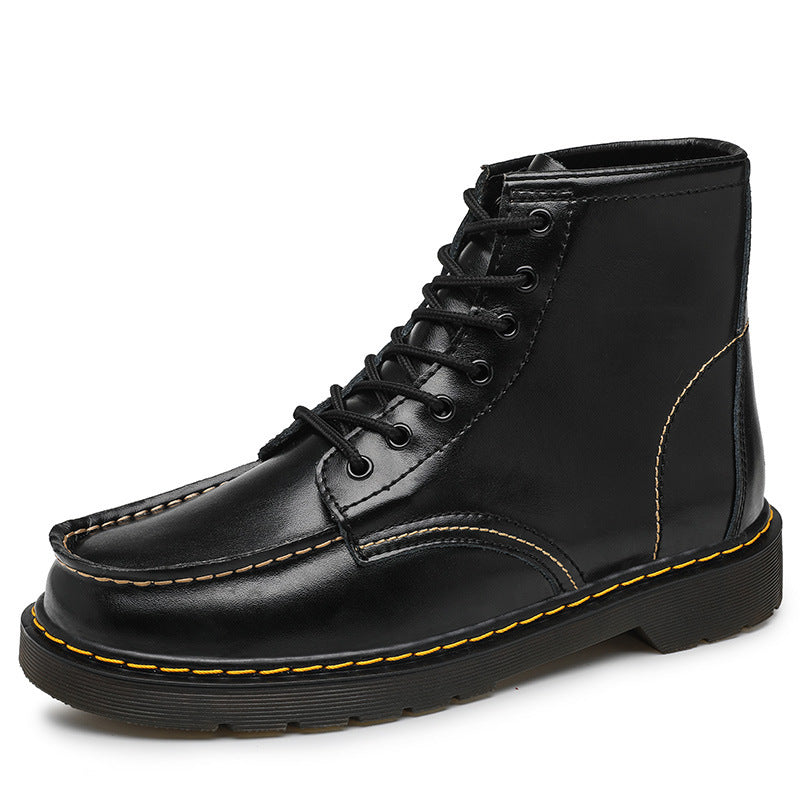 Men’s Cowhide Leather High-Top Boots with Square Toe