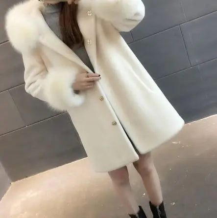 Hooded Fox Wool Shearling Coat - Embrace Elegance and Warmth This Winter