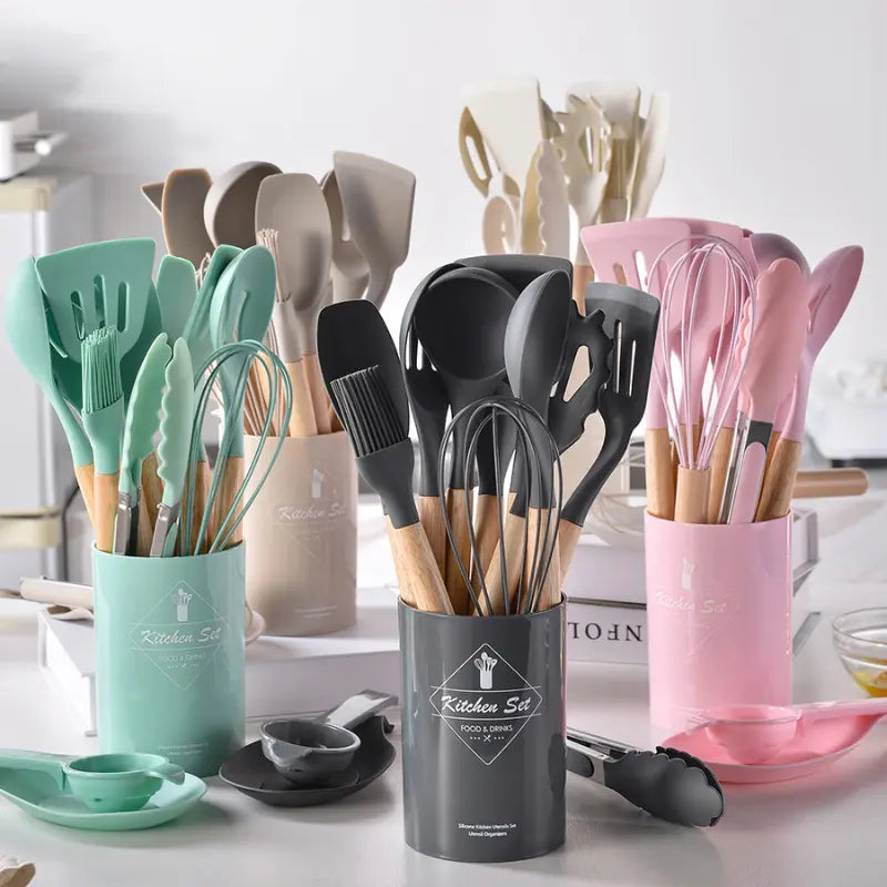 Nordic Silicone Cooking Utensils Set - 12 Essential Pieces for Effortless Cooking