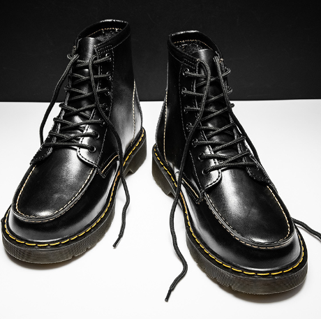 Men’s Cowhide Leather High-Top Boots with Square Toe