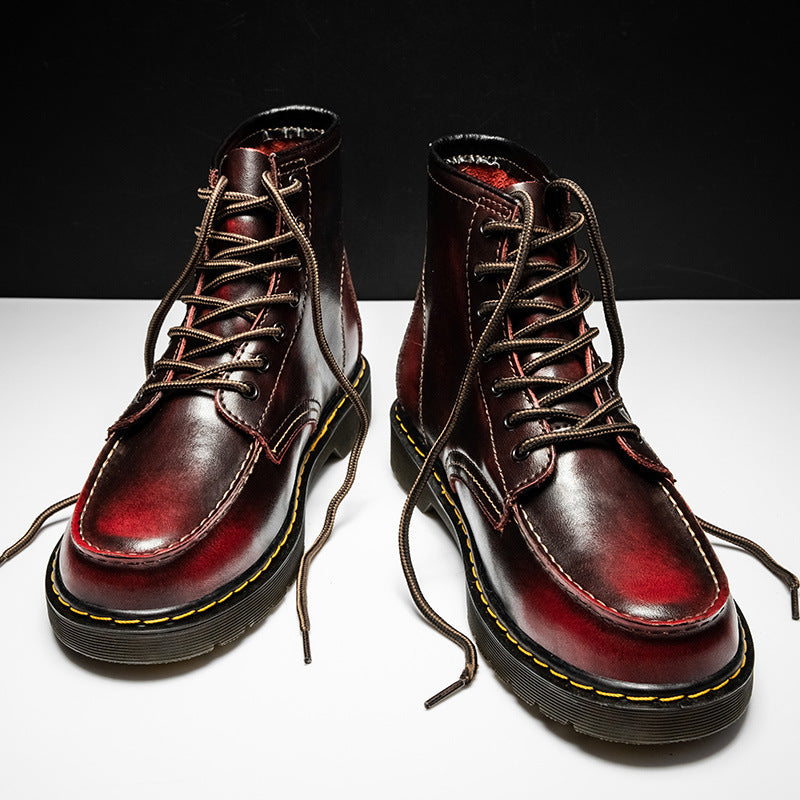 Men’s Cowhide Leather High-Top Boots with Square Toe