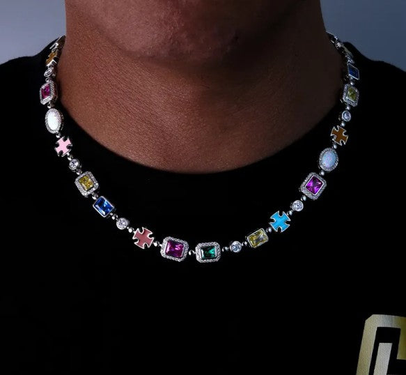 Elevate Your Style with the Gold-Plated Hip-Hop Gemstone Necklace