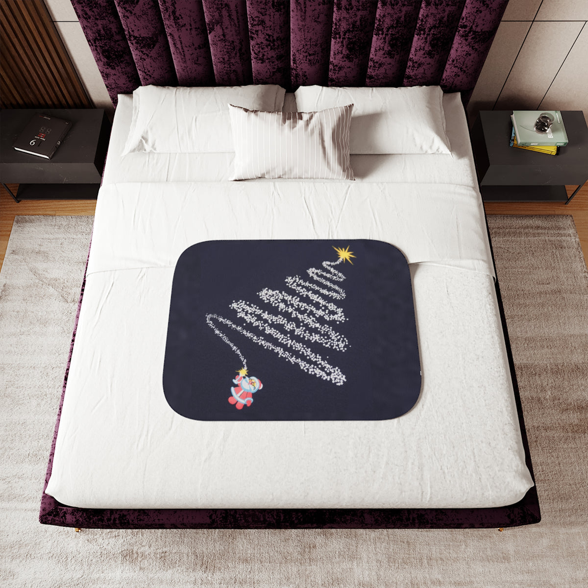 Snuggle in Style with Our Fireworks Christmas Tree Sherpa Blanket