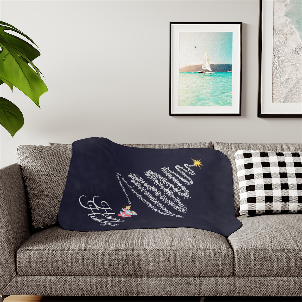 Cozy Fireworks Christmas Tree Sherpa Blanket – Elevate Your Holiday Comfort