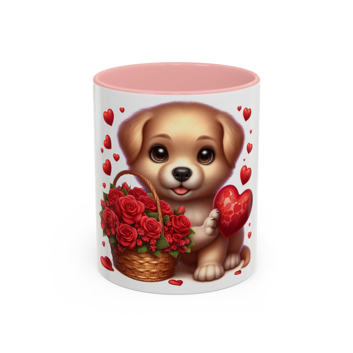 "Puppy and Roses" Accent Coffee Mug (11, 15oz) - OLM Store