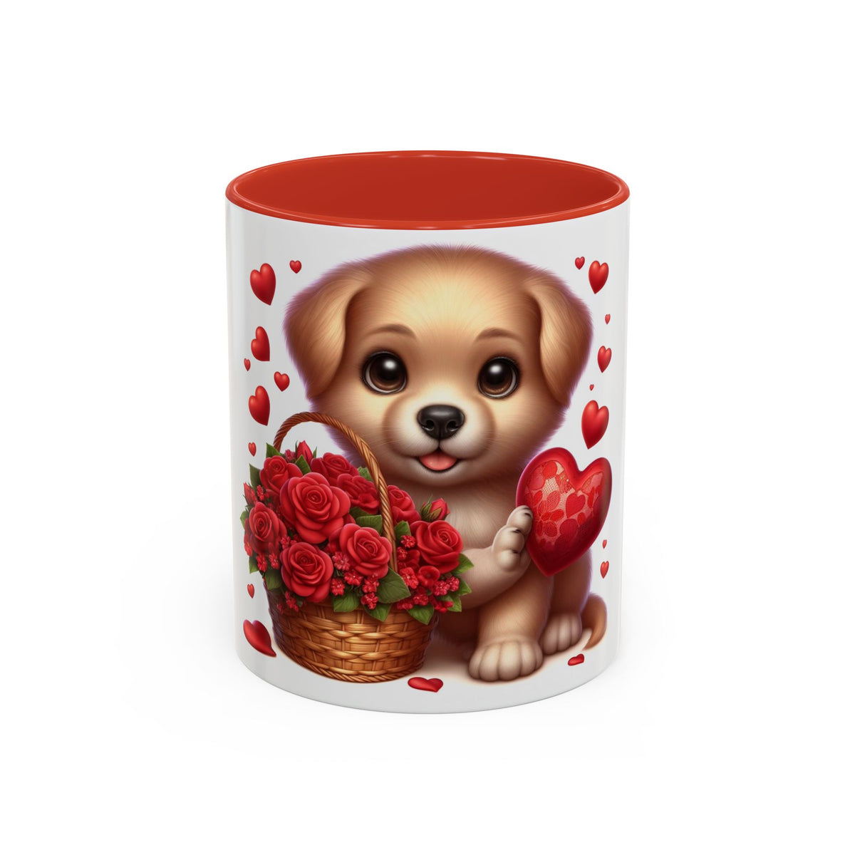"Puppy and Roses" Accent Coffee Mug (11, 15oz) - OLM Store