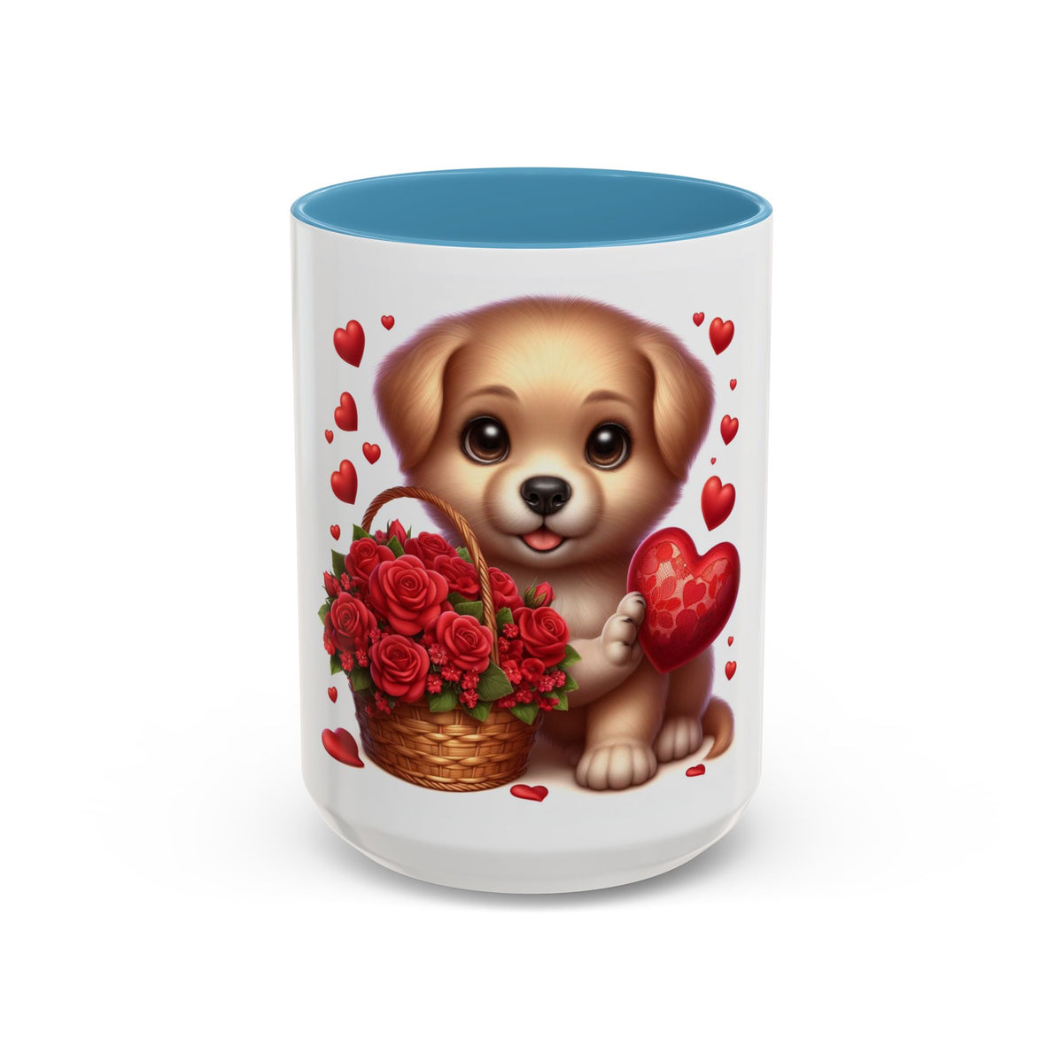 "Puppy and Roses" Accent Coffee Mug (11, 15oz) - OLM Store