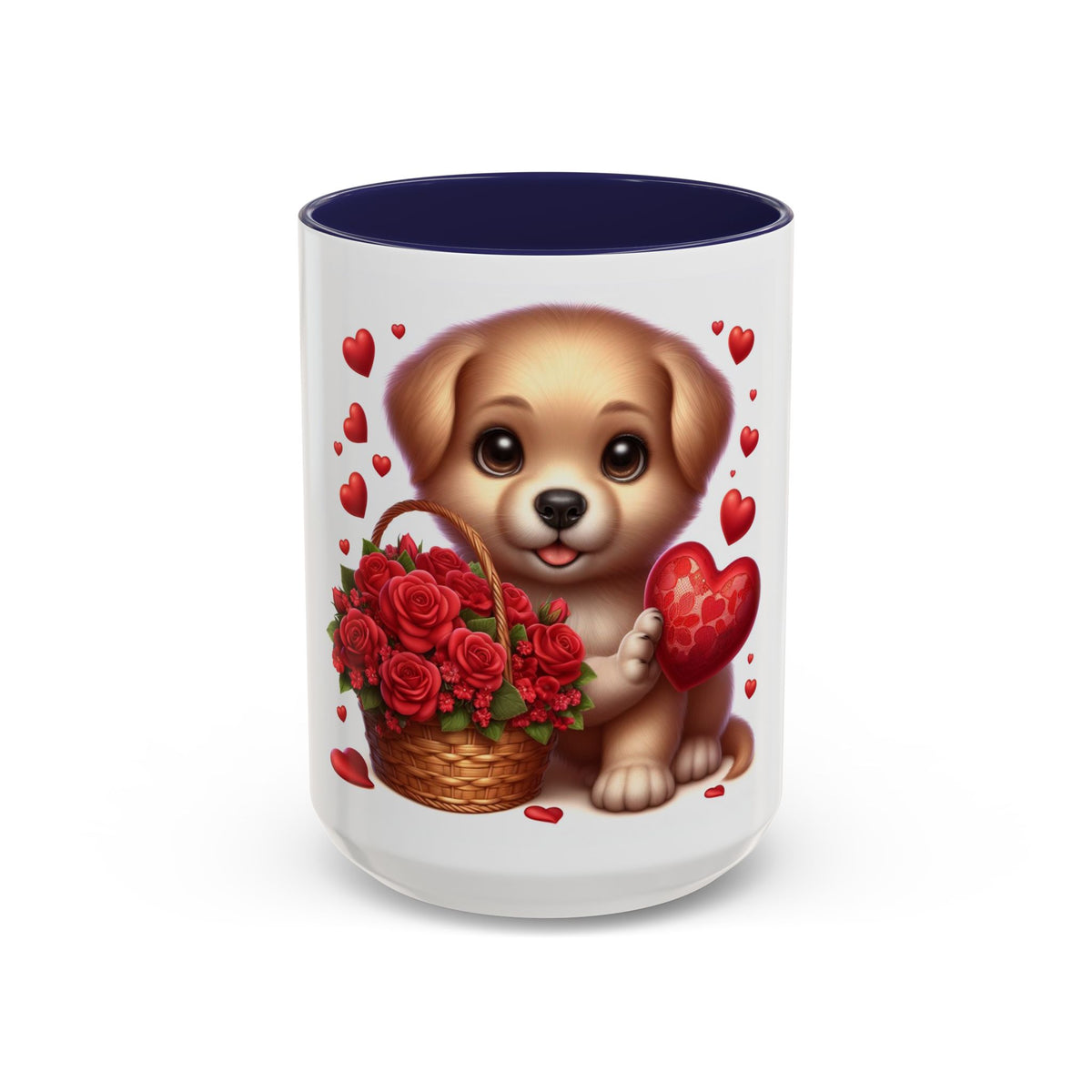 "Puppy and Roses" Accent Coffee Mug (11, 15oz) - OLM Store