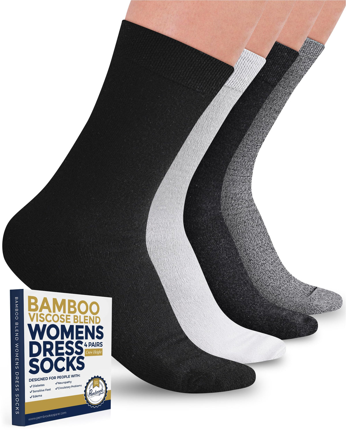 Pembrook Women's Bamboo-Viscose Dress Socks, 4 Pairs