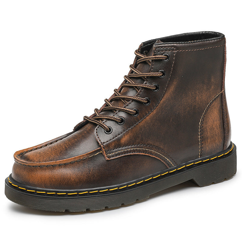 Men’s Cowhide Leather High-Top Boots with Square Toe