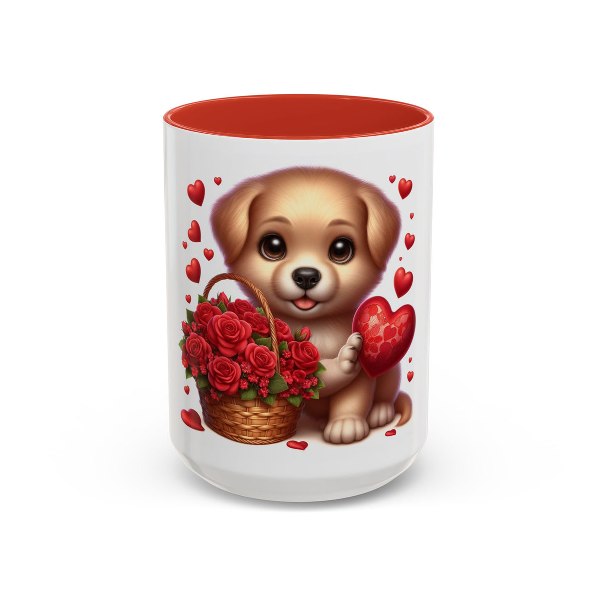 "Puppy and Roses" Accent Coffee Mug (11, 15oz) - OLM Store