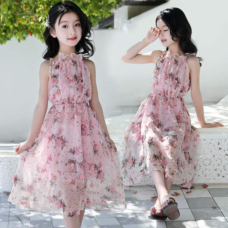 Enchanting Girls' Summer Bohemian Dress - Floral Beach Maxi Delight
