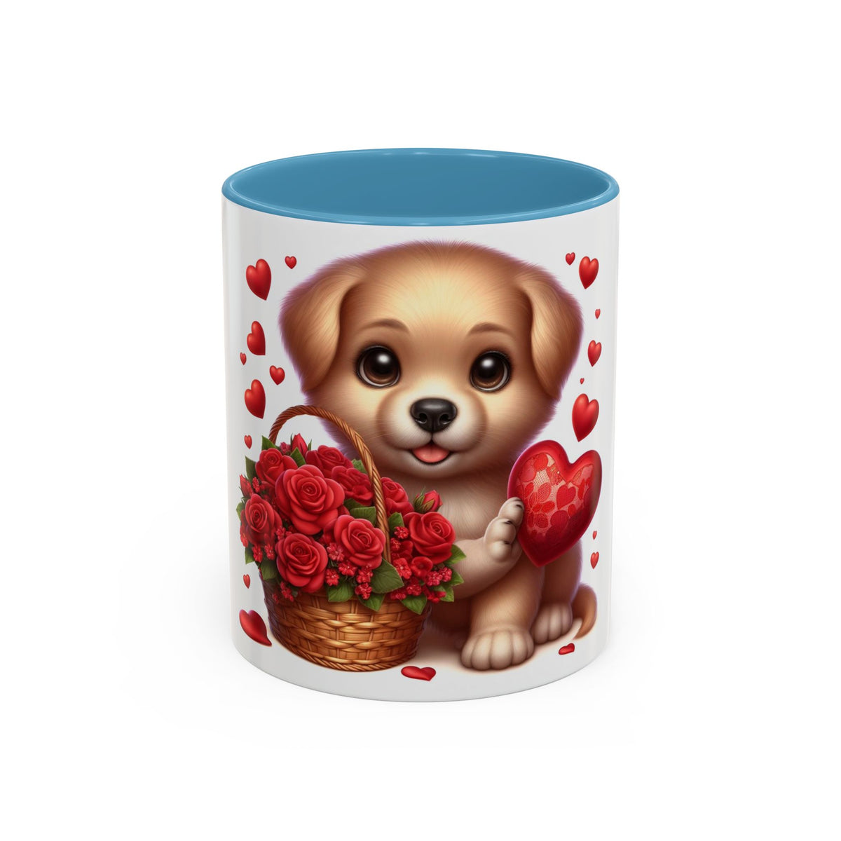 "Puppy and Roses" Accent Coffee Mug (11, 15oz) - OLM Store