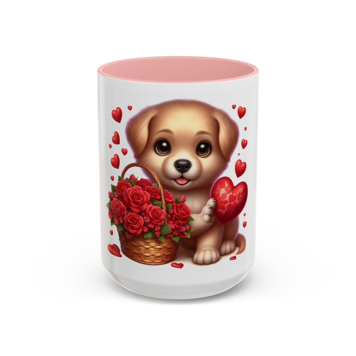"Puppy and Roses" Accent Coffee Mug (11, 15oz) - OLM Store