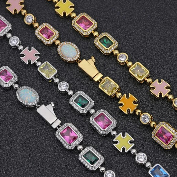 Elevate Your Style with the Gold-Plated Hip-Hop Gemstone Necklace