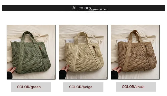Women's Paper-Straw Shoulder Tote with Tassel Accent