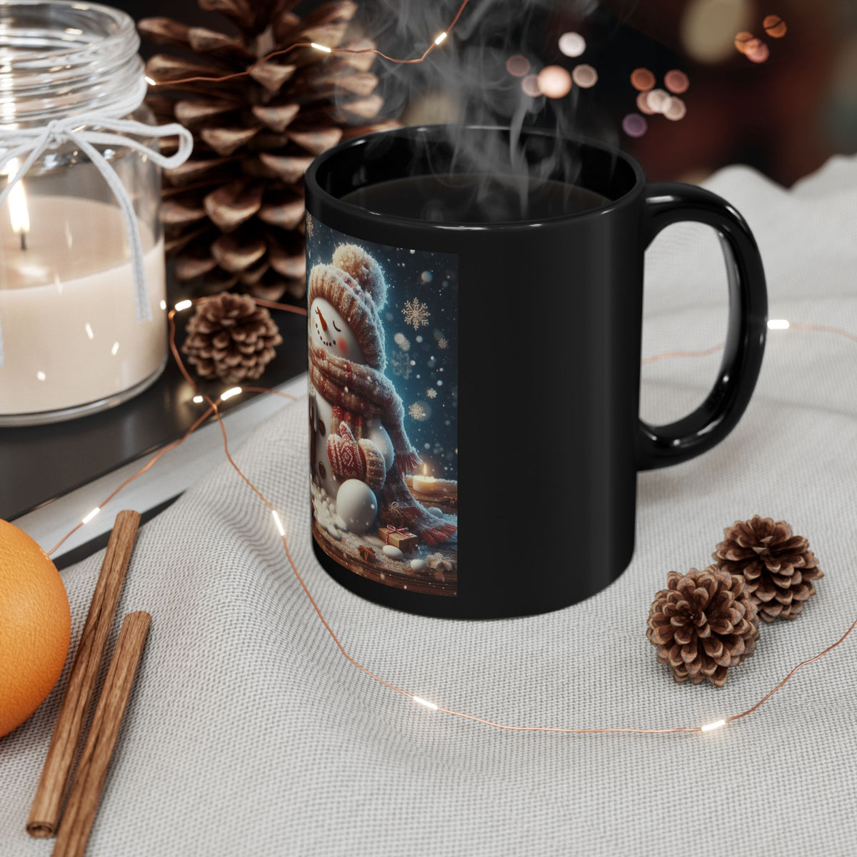 Snowman Black Mug - Embrace Winter with Every Sip