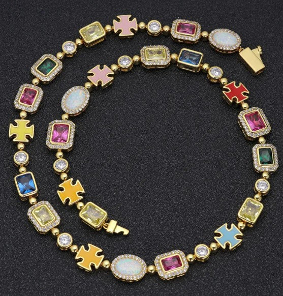 Elevate Your Style with the Gold-Plated Hip-Hop Gemstone Necklace