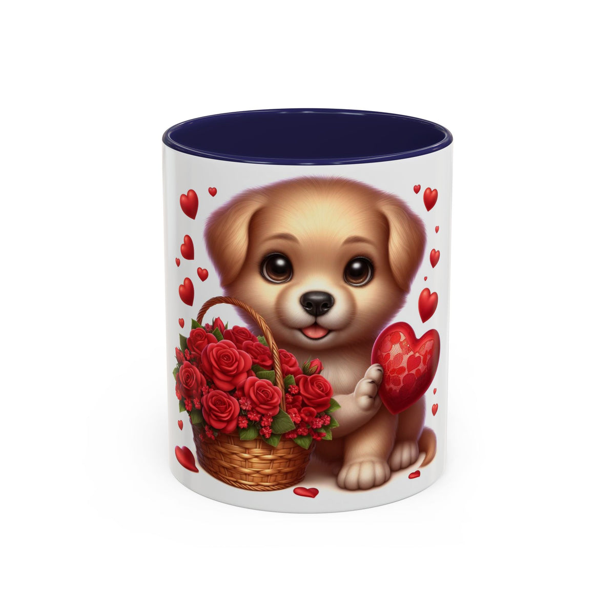 "Puppy and Roses" Accent Coffee Mug (11, 15oz) - OLM Store