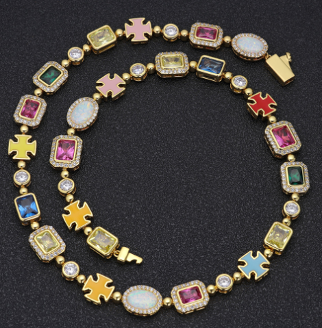 Elevate Your Style with the Gold-Plated Hip-Hop Gemstone Necklace