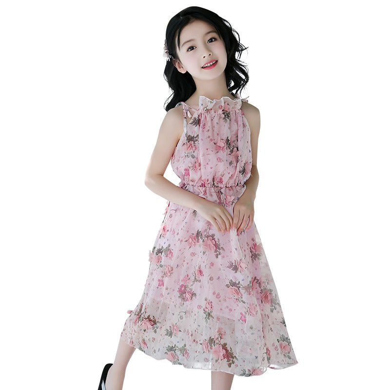 Enchanting Girls' Summer Bohemian Dress - Floral Beach Maxi Delight
