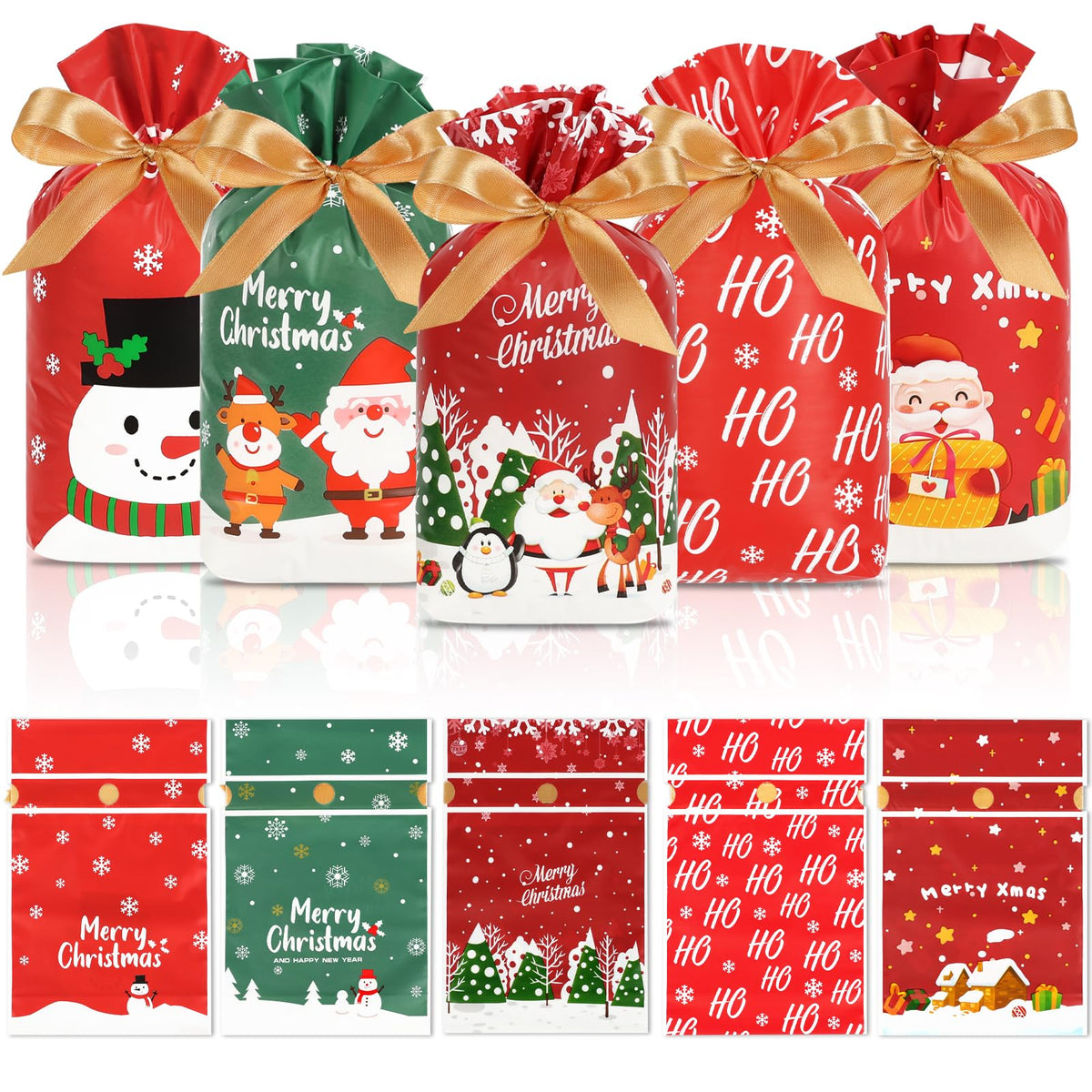HRX Christmas Drawstring Gift Bags – 50 Pack
