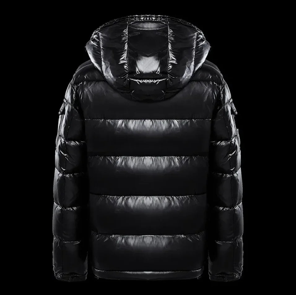 Stylish Couples Black Glossy Down Jacket - Elevate Your Winter Look Together