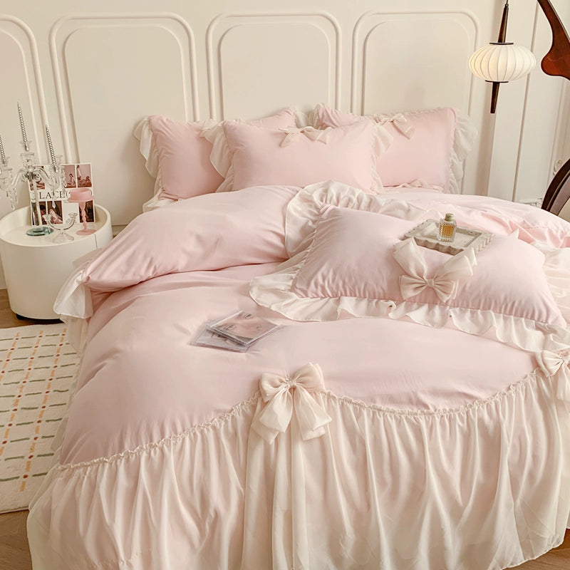 Bows Fairy Milk Powder Chiffon Sweetheart Sheets - OLM Store