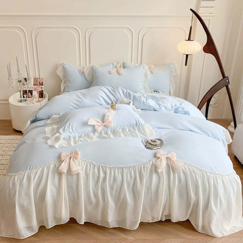 Bows Fairy Milk Powder Chiffon Sweetheart Sheets - OLM Store