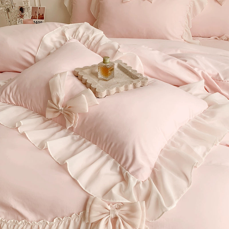 Bows Fairy Milk Powder Chiffon Sweetheart Sheets - OLM Store