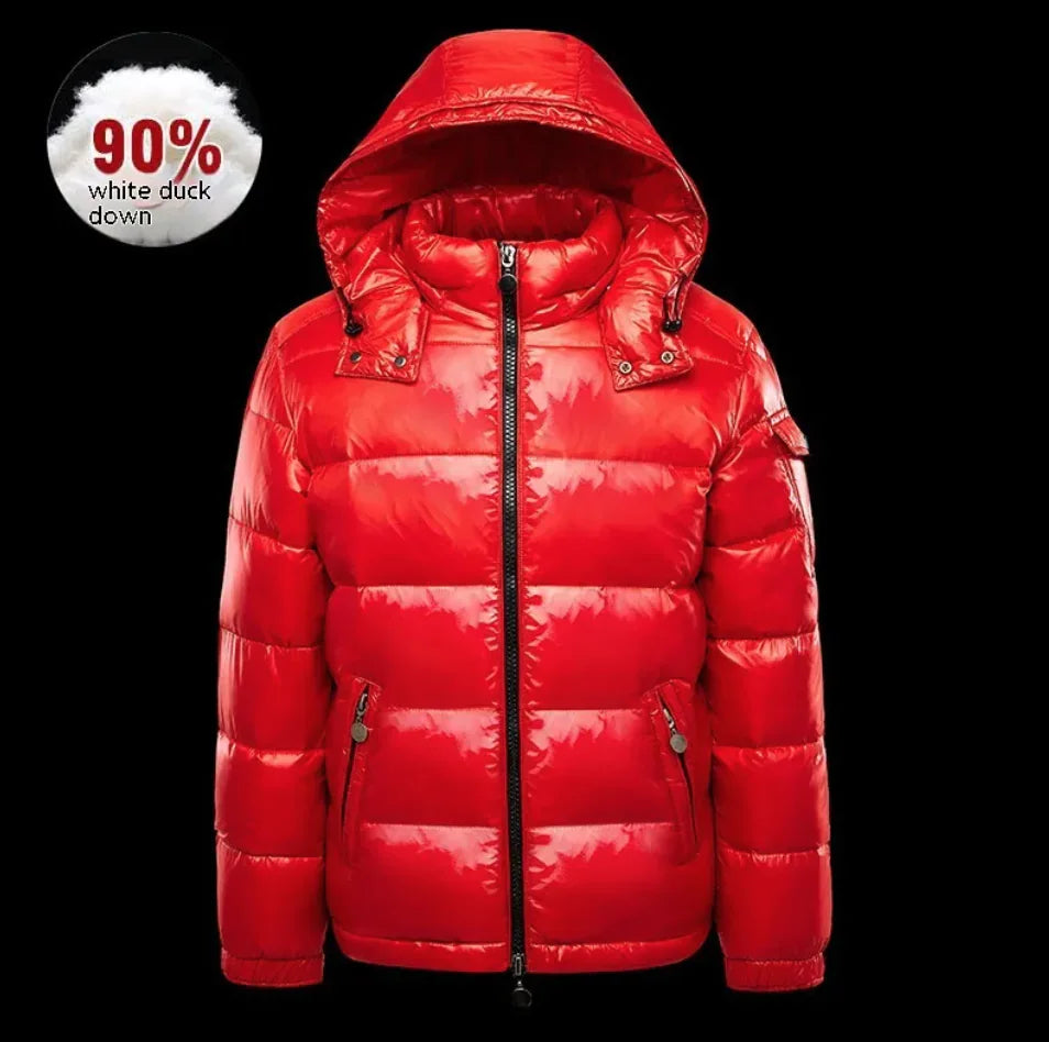 Stylish Couples Black Glossy Down Jacket - Elevate Your Winter Look Together
