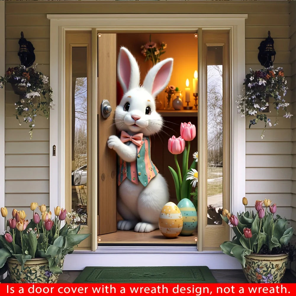 Easter Door Decoration - 2D Banner with Adorable Bunnies, Eggs & Flowers