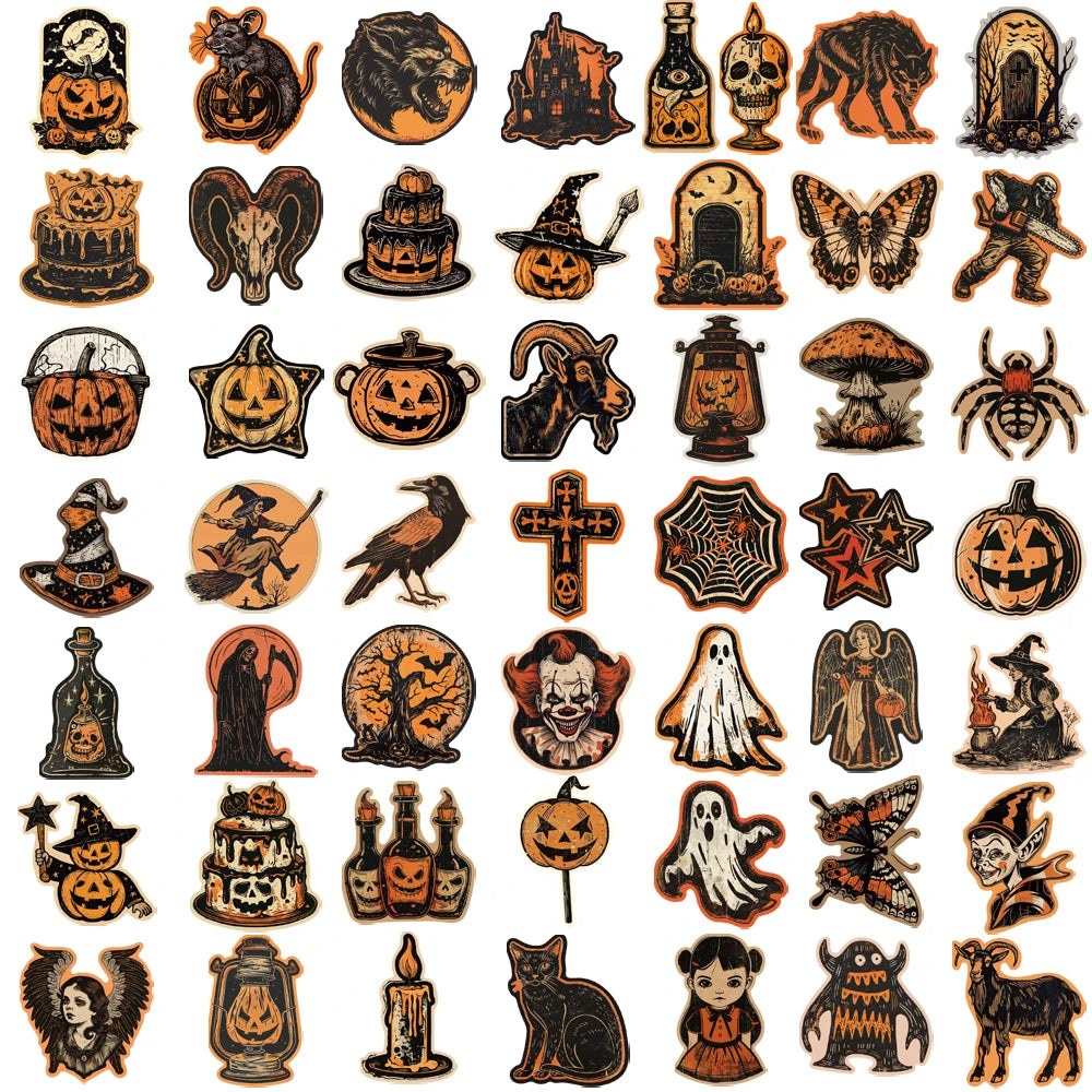 Transform Your Decor with 50/100PCS Retro Halloween Stickers – Perfect for Spooky Customization!