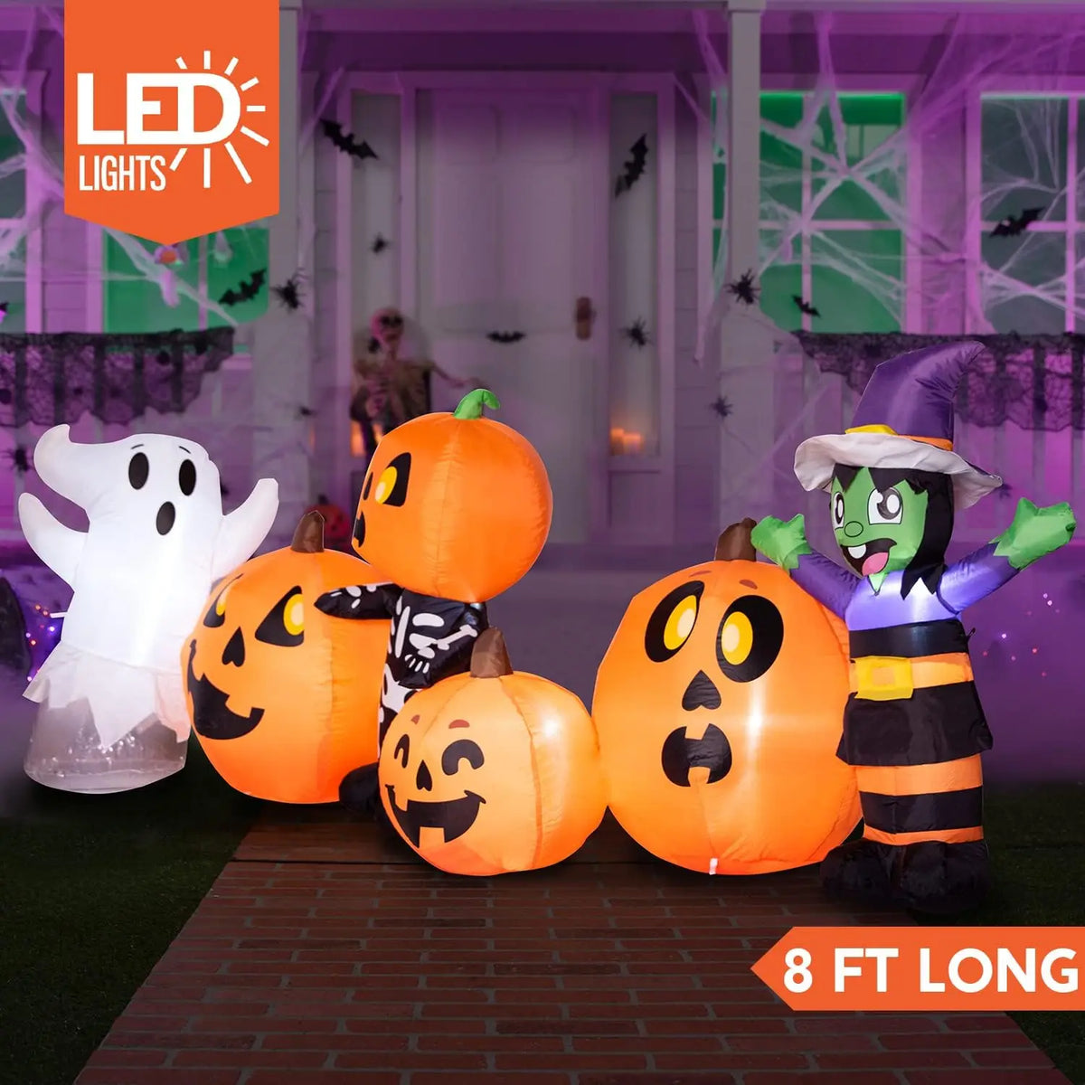 8 ft Halloween Inflatable Yard Decoration: Spooky Witch, Ghost, Skeleton & Pumpkin Patch for Your Outdoor Display