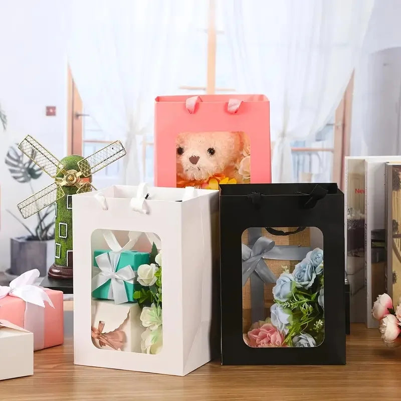Elegant Transparent Window Gift Bags - Set of 5 or 10 for Luxurious Gifting