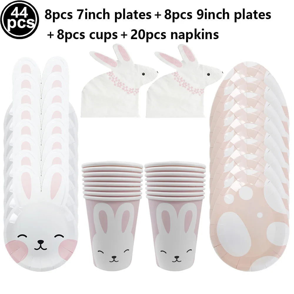 Easter Bunny Tableware Set – Adorable Disposable Plates, Cups & Napkins for Celebration Fun!