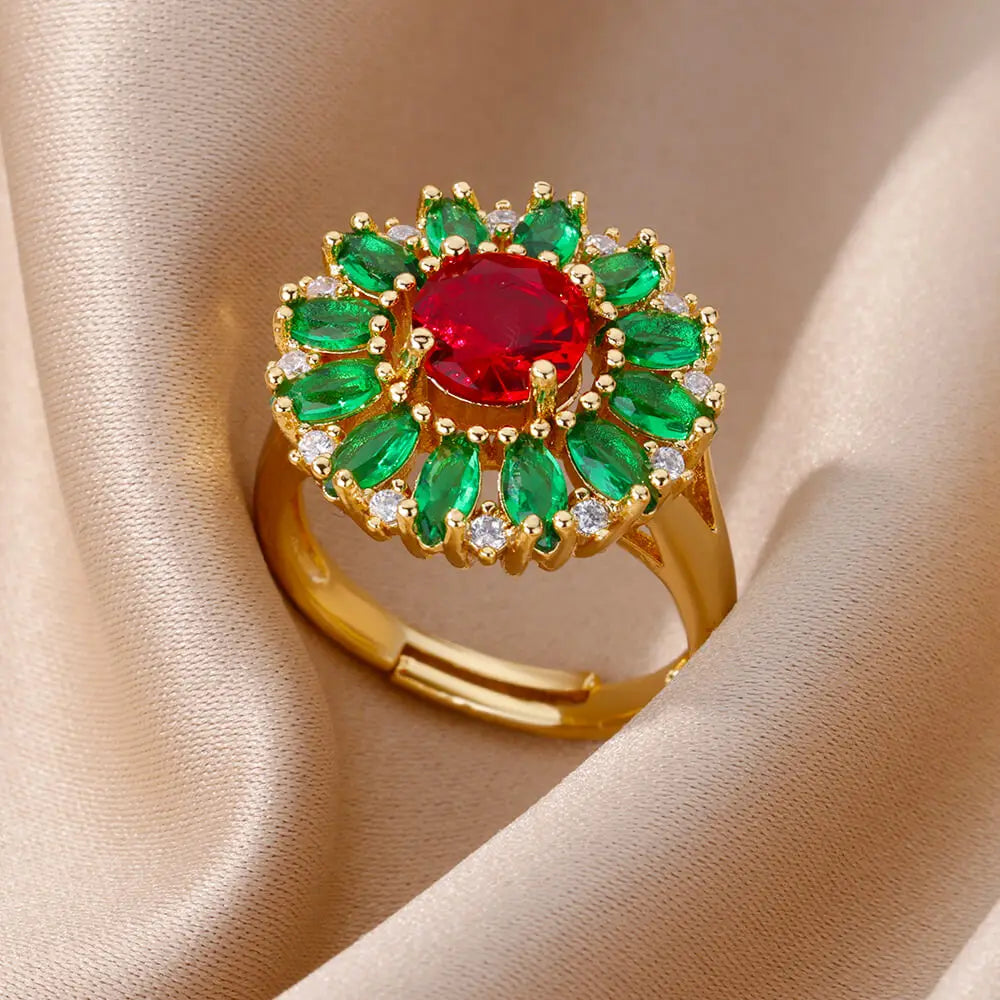 Elegant Colorful Heart Zircon Ring - Luxury Gold Plated Design for Every Occasion