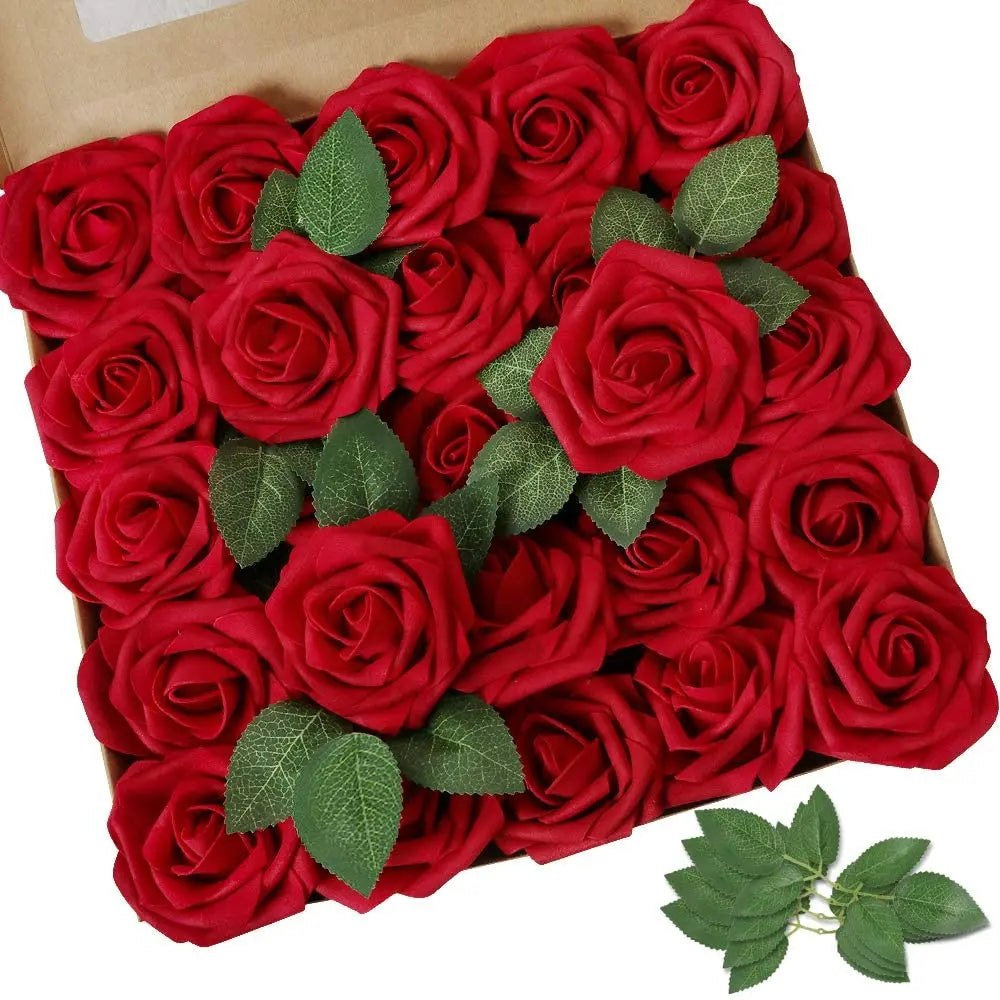 Transform Your Celebrations with Real Looking Artificial Roses - 25pcs Soft Foam Flower Heads