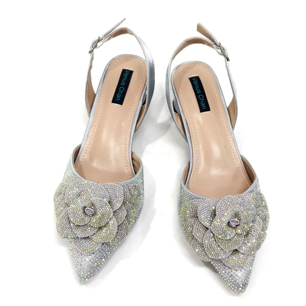 Elegant Peach Shoe and Bag Set – Stunning Rhinestone Slingbacks with Pearls Knot