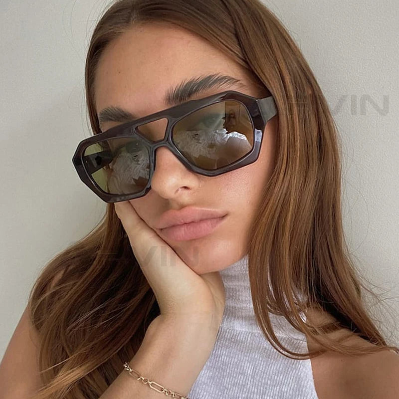 Arvin Vintage Square Leopard Blue Sunglasses with UV400 protection and double bridge design – retro modern unisex eyewear - OLM Store