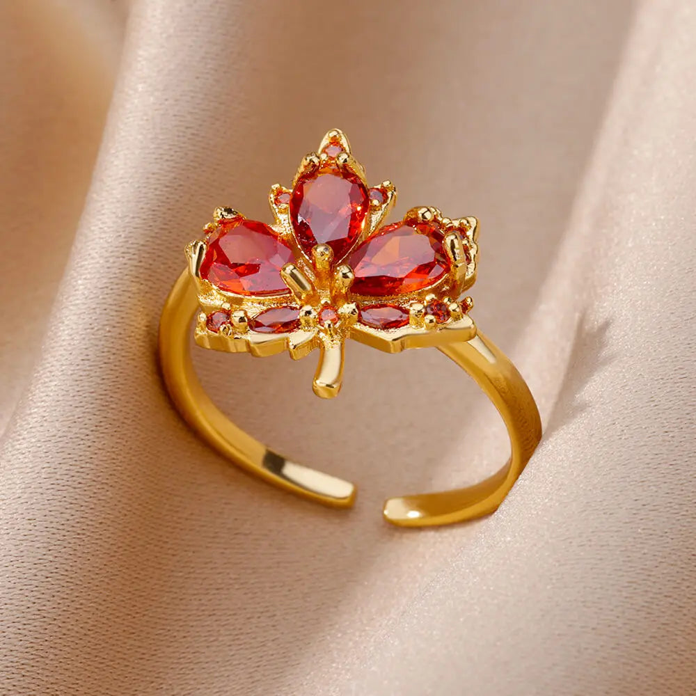 Elegant Colorful Heart Zircon Ring - Luxury Gold Plated Design for Every Occasion