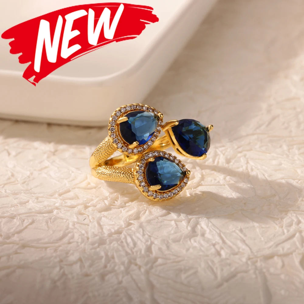 Elegant Colorful Heart Zircon Ring - Luxury Gold Plated Design for Every Occasion