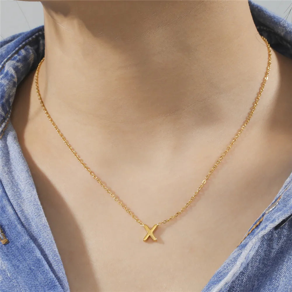 Personalized Minimalist Necklace – A-Z Initial Pendant in Stainless Steel & Gold