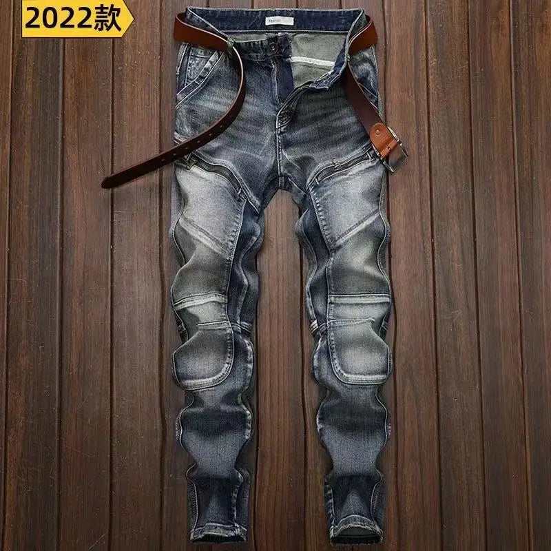 Korean Style Blue Designer Denim Trousers - OLM Store