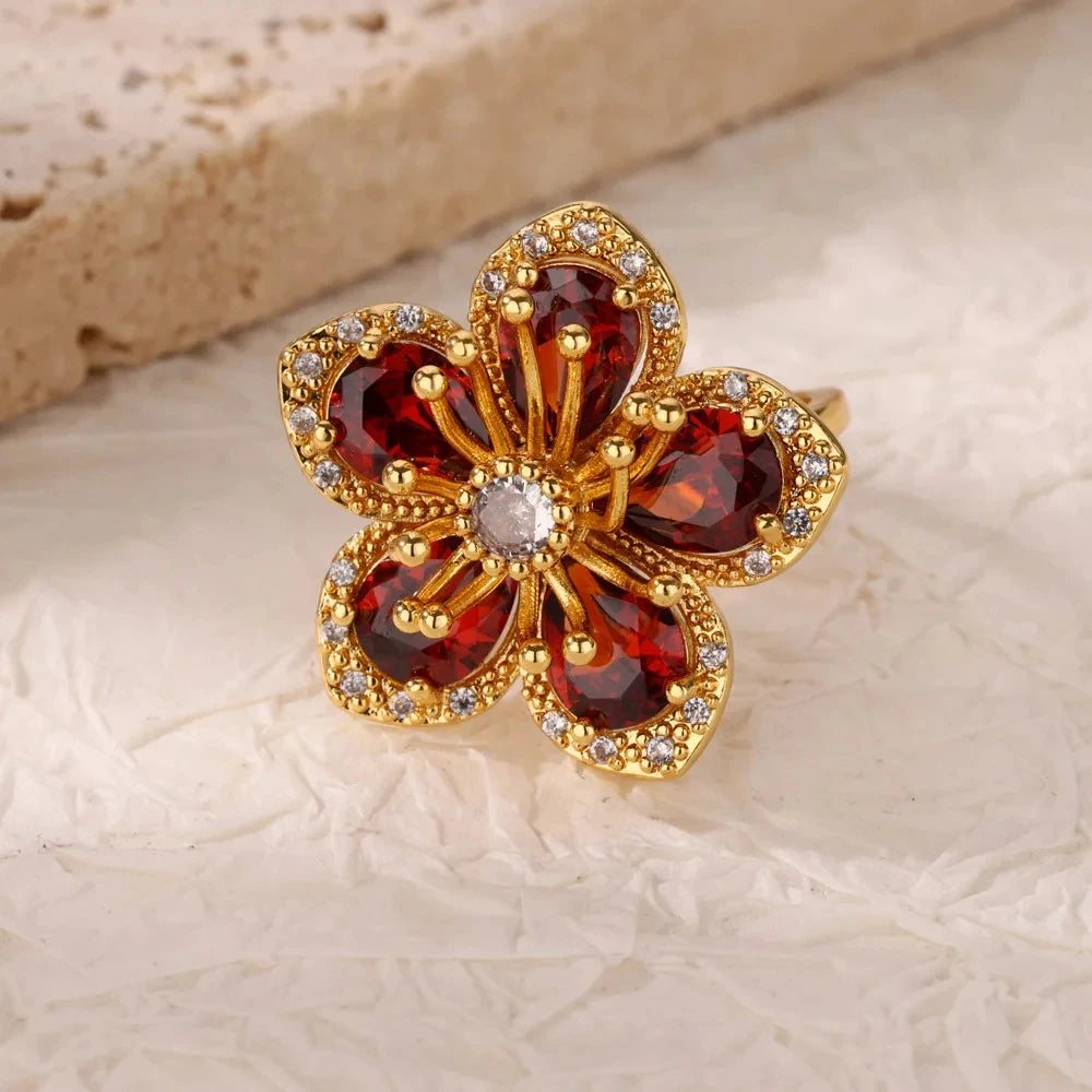 Elegant Colorful Heart Zircon Ring - Luxury Gold Plated Design for Every Occasion