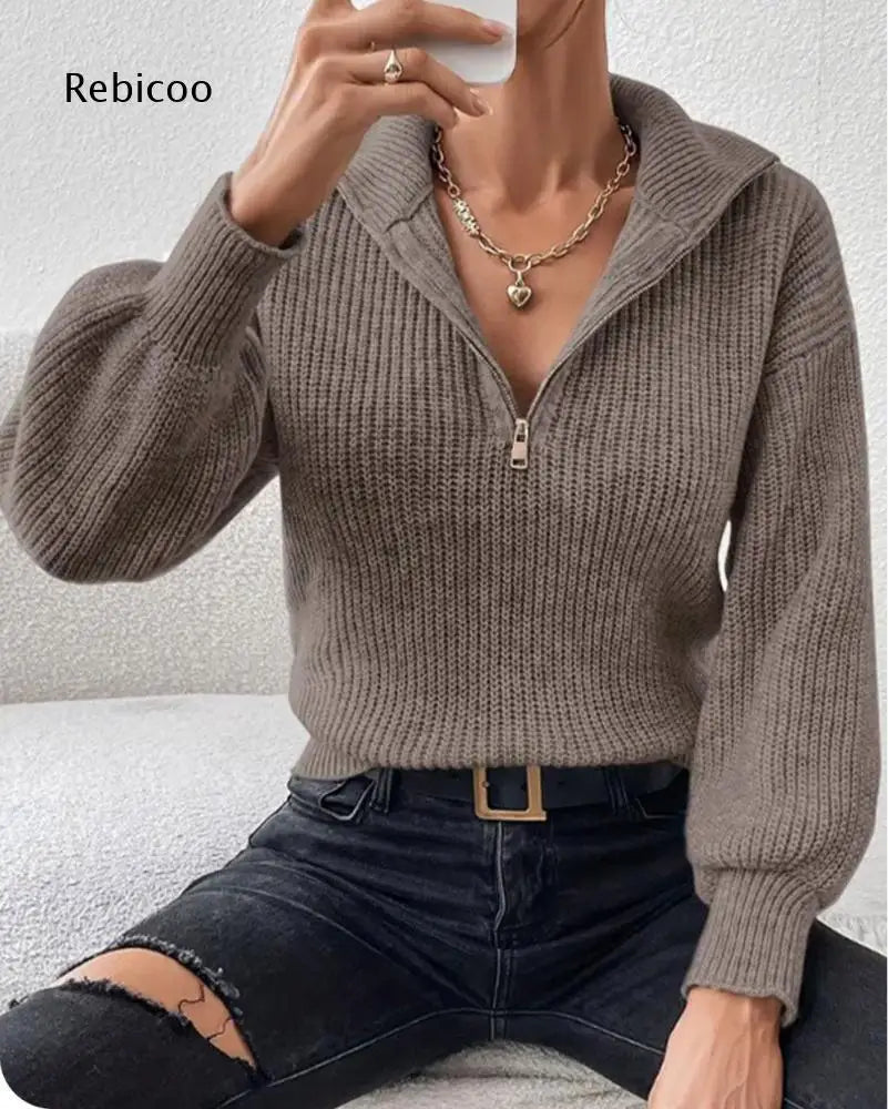 Chic Women's Half Zip Knit Sweater - Elevate Your Everyday Style
