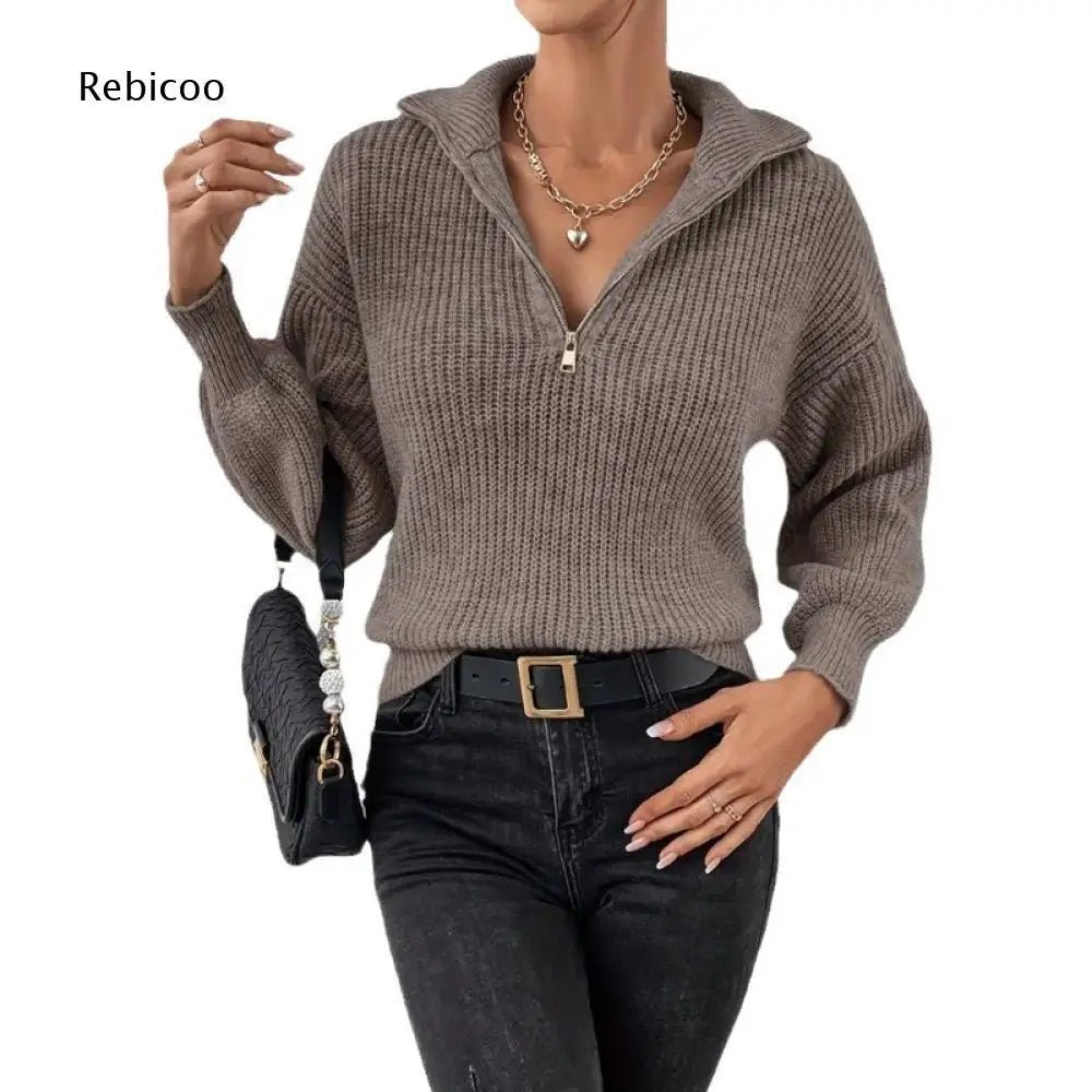 Chic Women's Half Zip Knit Sweater - Elevate Your Everyday Style