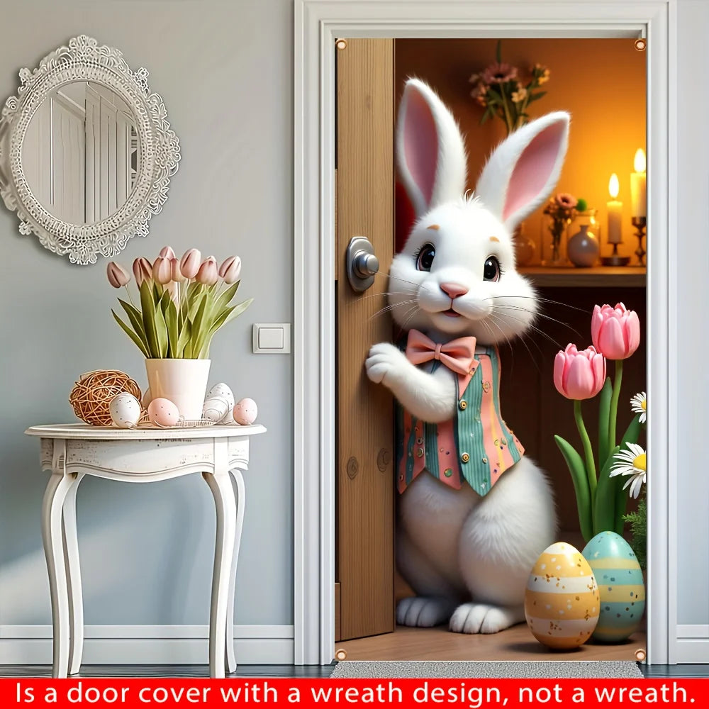 Easter Door Decoration - 2D Banner with Adorable Bunnies, Eggs & Flowers