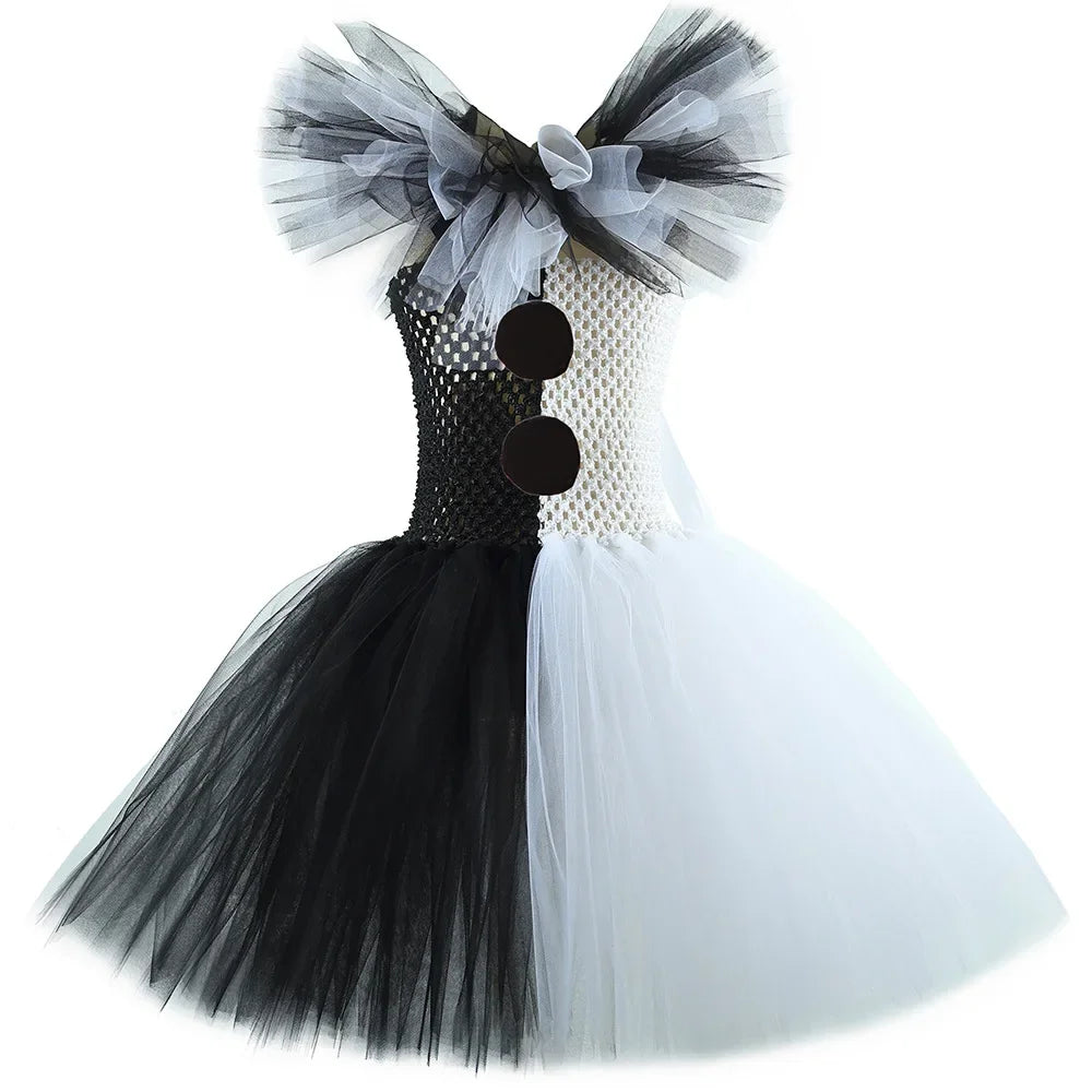 Terrifier Art Clown Girl Costume – Your Child's Spooktacular Black & White Tutu Dress for Halloween